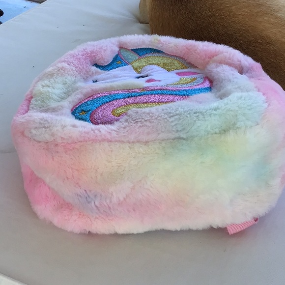 Colorful Unicorn Appliquéd Faux Fur Backpack - Picture 7 of 9